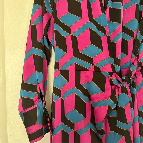 House of Harlow 1960 Printed Satin Wrap Dress Size Large Womens - Picture 4 of 13